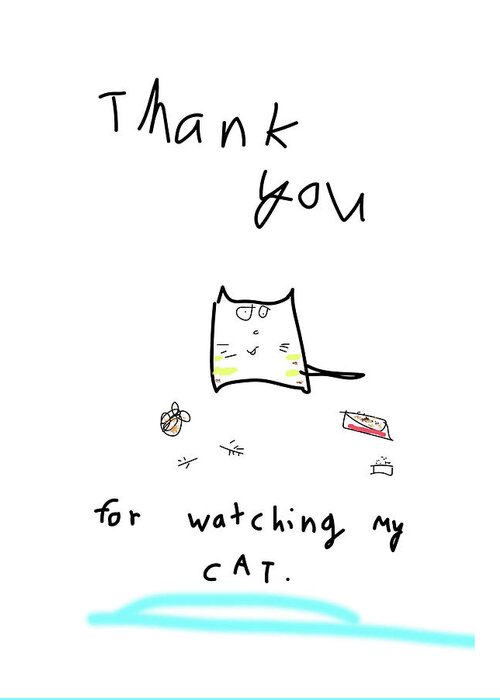 Thanks Greeting Card featuring the drawing Cat Thank You by Ashley Rice