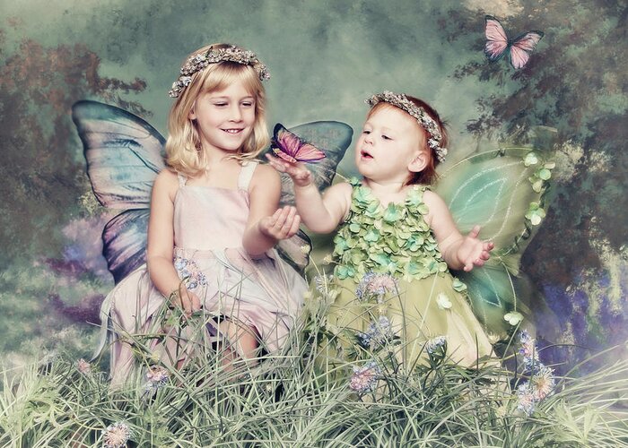 Little Girls Greeting Card featuring the photograph Catching Butterflies by Liz Zernich