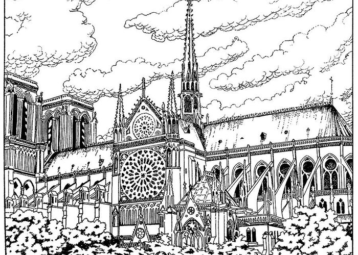 Cathedral Greeting Card featuring the drawing Notre Dame de Paris- Our Lady of Paris by William Hart McNichols