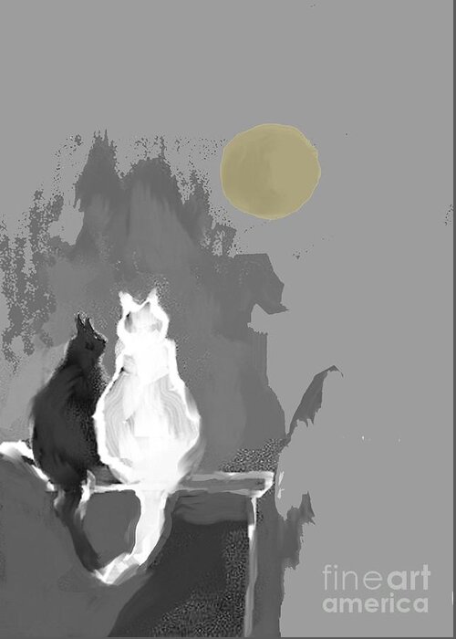 Cats Greeting Card featuring the painting Cats looking at the Moon by Vesna Antic