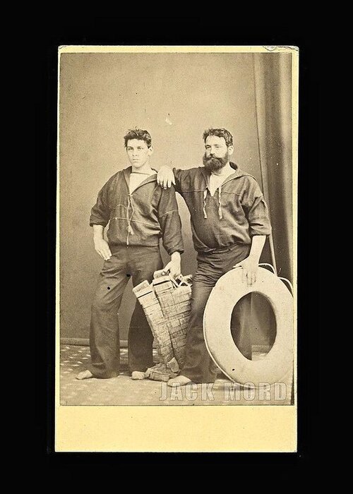 Man Greeting Card featuring the painting CDV Photo Handsome Sailor Friends with Life Preserver  Cork Jacket by Celestial Images