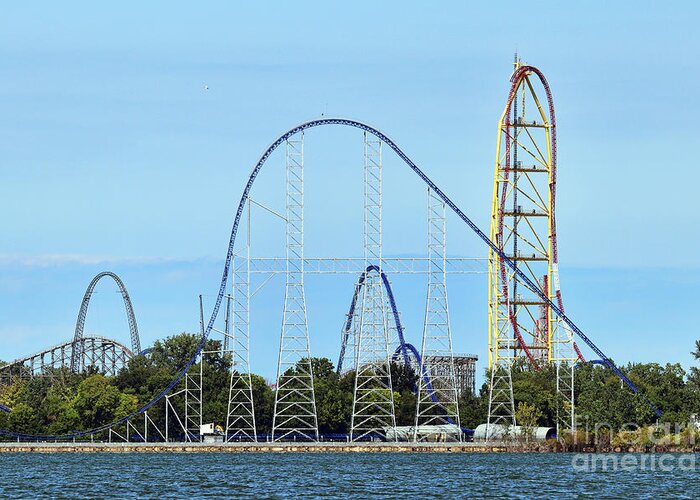 Cedar Point Greeting Card featuring the photograph Cedar Point Millennium Force and Top Trill Dragster 0458 by Jack Schultz