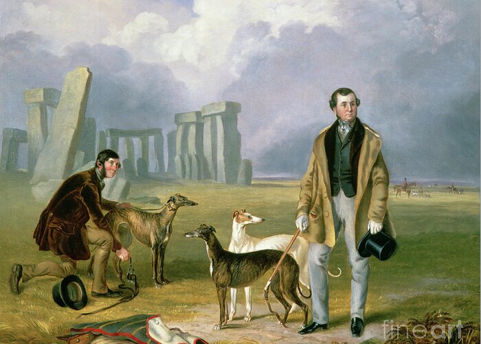 Greyhound Greeting Card featuring the painting Charles Randell With Greyhounds, 1849 by James Flewitt Mullock