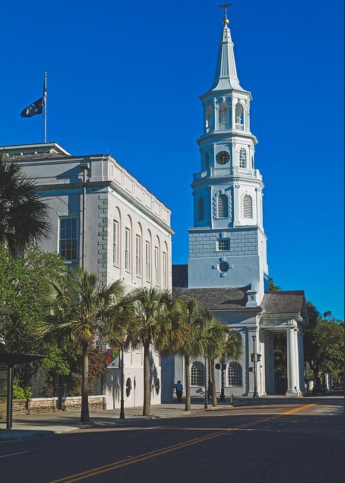 St. Michael's Church Greeting Card featuring the photograph Charleston's Historic St Michael's Episcopal Church by Mountain Dreams
