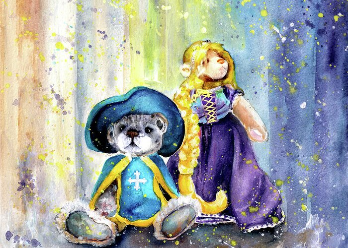 Teddy Greeting Card featuring the painting Charlie Bears Faux Pas And Princess by Miki De Goodaboom