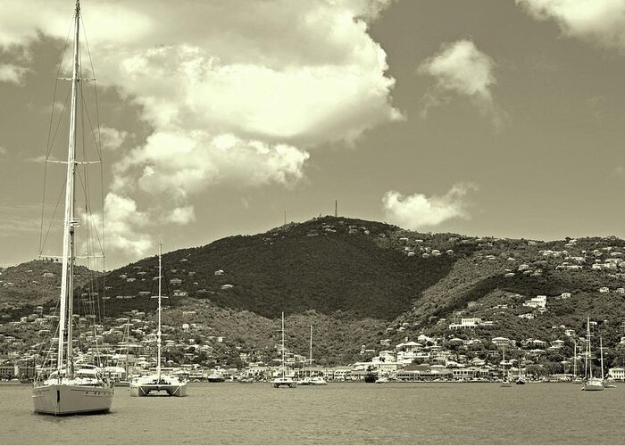 Charlotte Amalie Harbor Greeting Card featuring the photograph Charlotte Amalie Harbor in Sepia by Climate Change VI - Sales