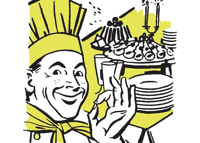 Accessories Greeting Card featuring the drawing Chef Pleased with Full Table by CSA Images