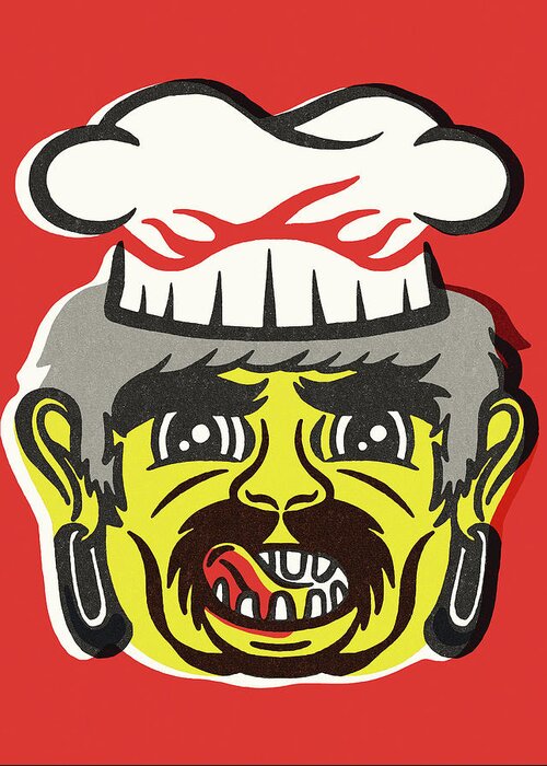 Accessories Greeting Card featuring the drawing Chef with Large Eyebrows and Mustache by CSA Images