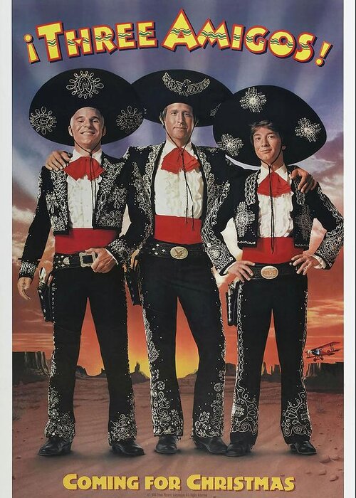 Chevy Chase Greeting Card featuring the photograph CHEVY CHASE , STEVE MARTIN and MARTIN SHORT in THREE AMIGOS -1986-. by Album