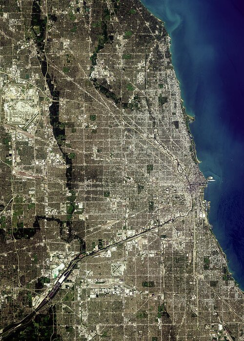 Satellite Image Greeting Card featuring the digital art Chicago from space by Christian Pauschert