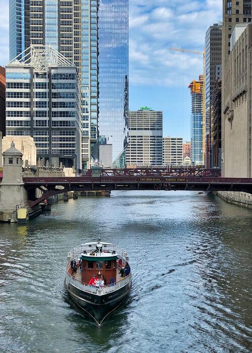 Boat Greeting Card featuring the photograph Chicago River Cruise by Brian Eberly