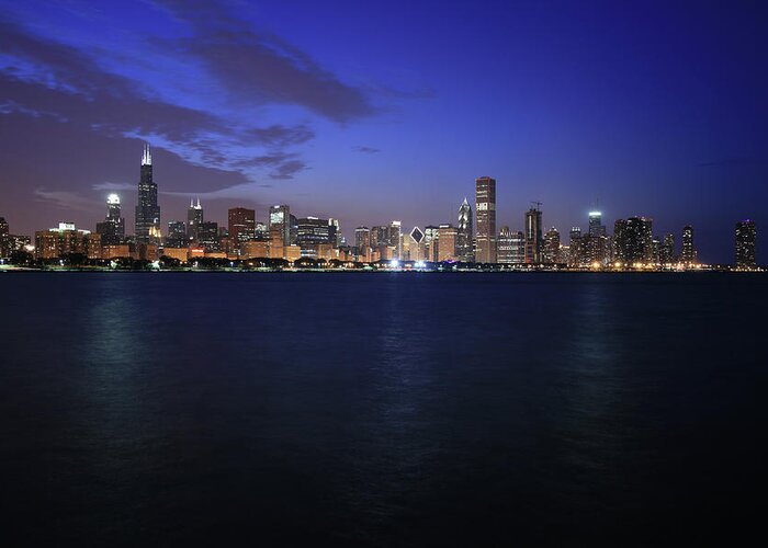 Corporate Business Greeting Card featuring the photograph Chicago Skyline At Night by Ekash