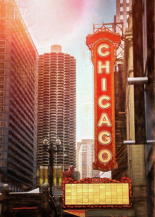 Chicago Greeting Card featuring the photograph Chicago Theatre Sign Downtown Chicago by Carol Japp