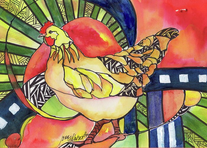 Chicken Greeting Card featuring the painting Chicken Red by Joan Chlarson