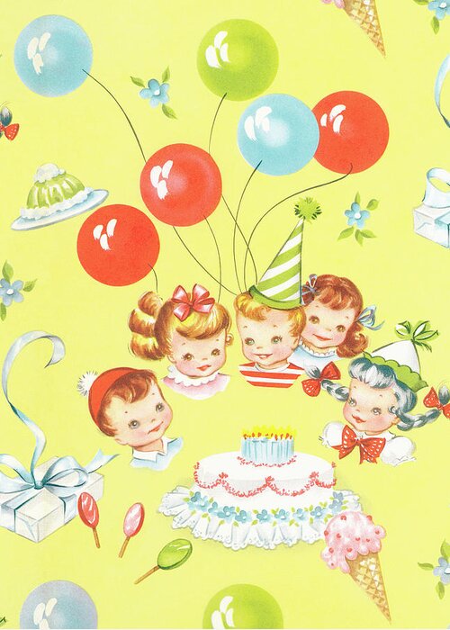 Baked Goods Greeting Card featuring the drawing Children's birthday party pattern by CSA Images