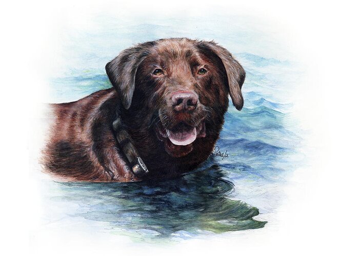 Commissioned Watercolour Art By Patrice Greeting Card featuring the painting Chocolate Lab by Patrice Clarkson