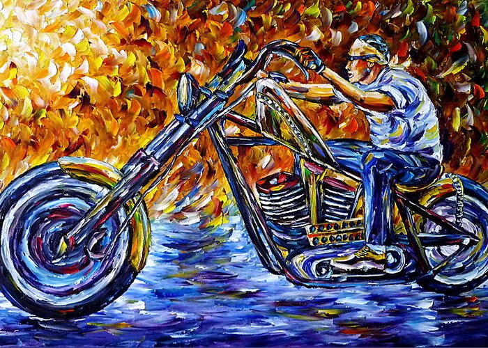Motorcyclist Life Greeting Card featuring the painting Chopper Driver by Mirek Kuzniar