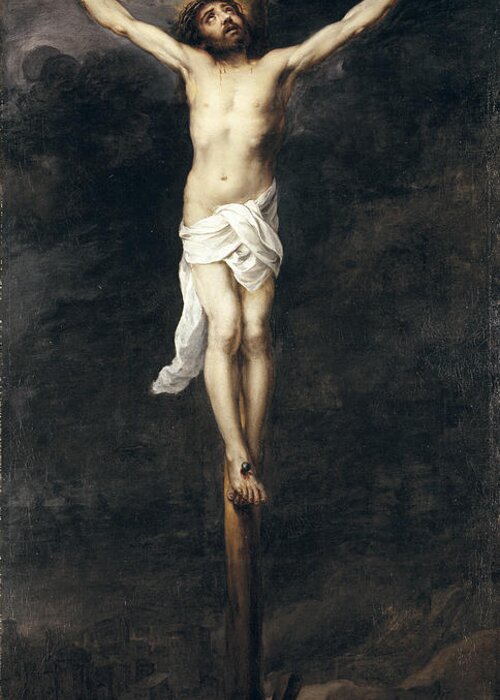 Art Greeting Card featuring the painting Christ On The Cross, 1660-70 by Bartolome Esteban Murillo