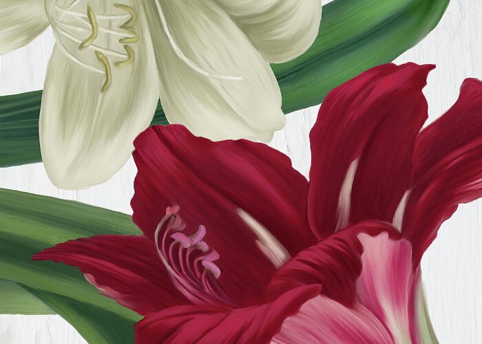 Amaryllis Greeting Card featuring the painting Christmas Amaryllis I by Mindy Sommers