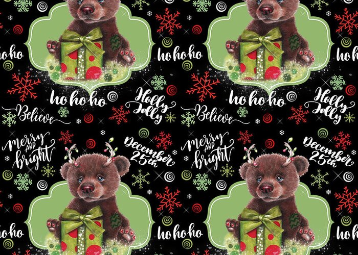 Christmas Pattern - Bruno Bear Greeting Card featuring the mixed media Christmas Pattern - Bruno Bear by Sheena Pike Art And Illustration