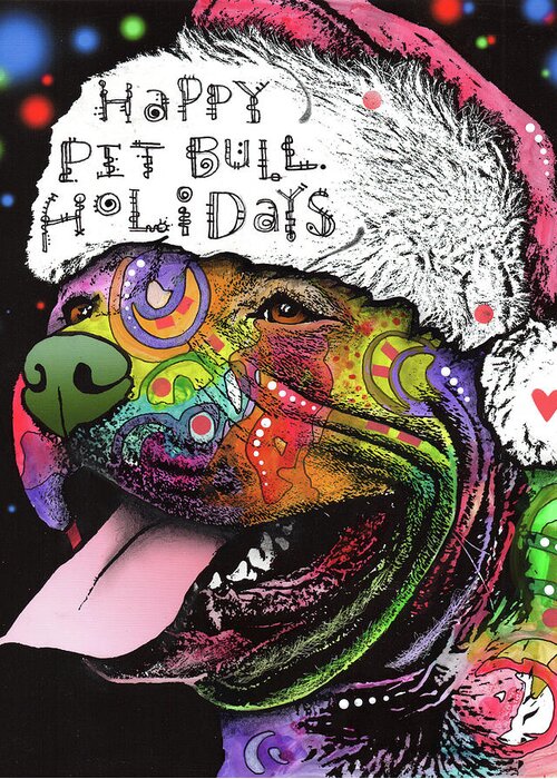 Pups Greeting Card featuring the mixed media Christmas Pitbull by Dean Russo