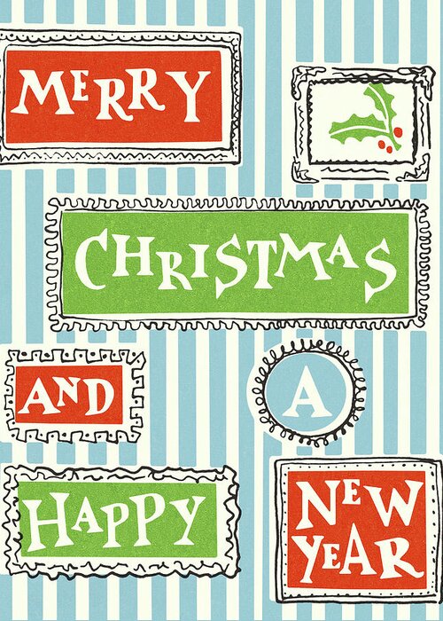 Border Greeting Card featuring the drawing Christmas Stamps by CSA Images