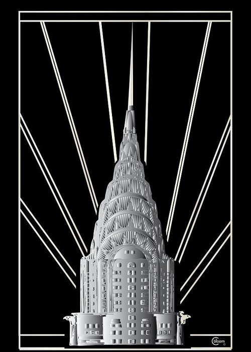 Chrysler Building Greeting Card featuring the drawing Chrysler Building Art Deco Silver Crown by Cecely Bloom