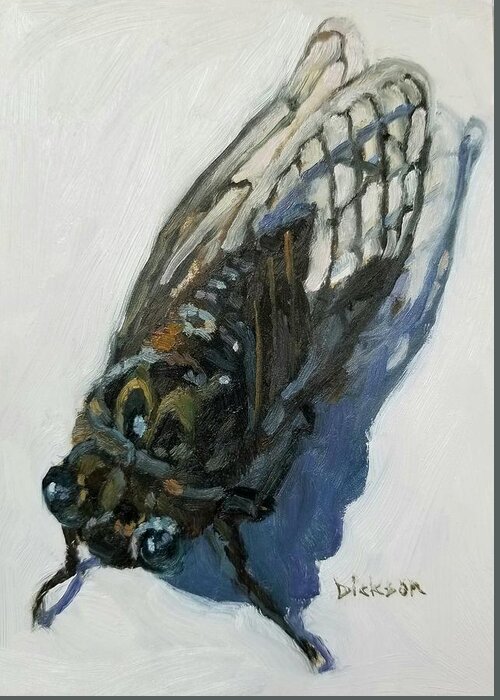 Cicada Nature Oil Painting Bugs Bug Insect Greeting Card featuring the painting Cicada by Jeff Dickson