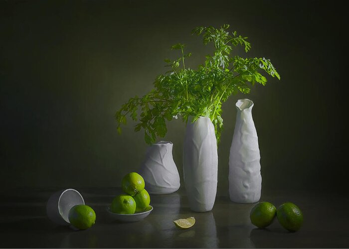 Cilantro Greeting Card featuring the photograph Cilantro And Lime by Lydia Jacobs
