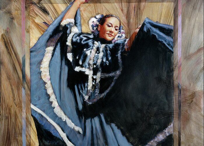 Mexican Girl Performing Dance Greeting Card featuring the painting Cinco De Mayo by J. E. Knauf
