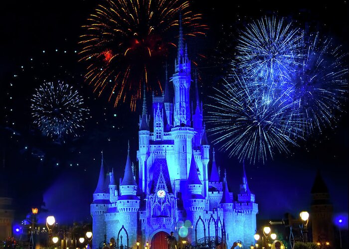 Magic Kingdom Greeting Card featuring the photograph Cinderella Castle Fireworks by Mark Andrew Thomas