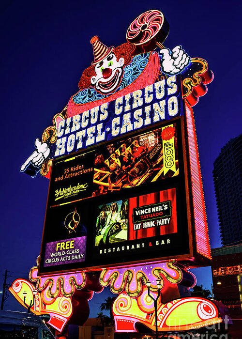 Circus Circus Greeting Card featuring the photograph Circus Circus Casino Sign at Dawn From the South by Aloha Art