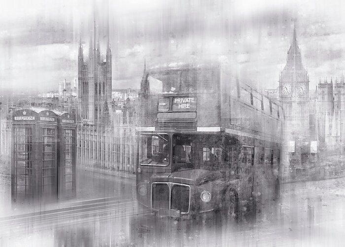 British Greeting Card featuring the photograph City-Art LONDON Westminster Collage black and white by Melanie Viola