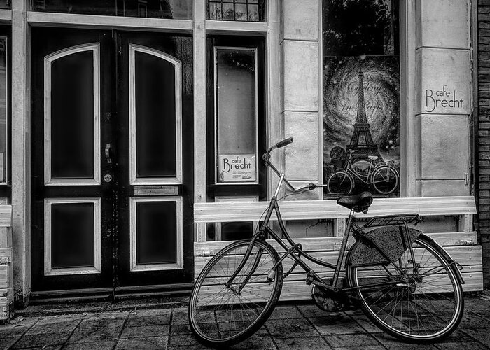 Amsterdam Greeting Card featuring the photograph City Bike Downtown in Black and White by Debra and Dave Vanderlaan