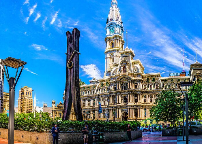 Pennsylvania Greeting Card featuring the photograph City Hall and the Clothespin by Nick Zelinsky Jr