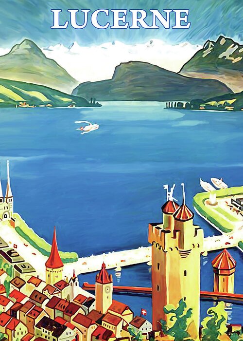 City Greeting Card featuring the painting City Harbor in Lucerne by Long Shot
