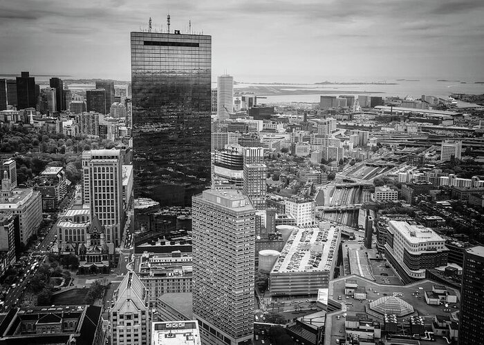 Boston Greeting Card featuring the photograph City of Boston Reflected Black and White by Carol Japp