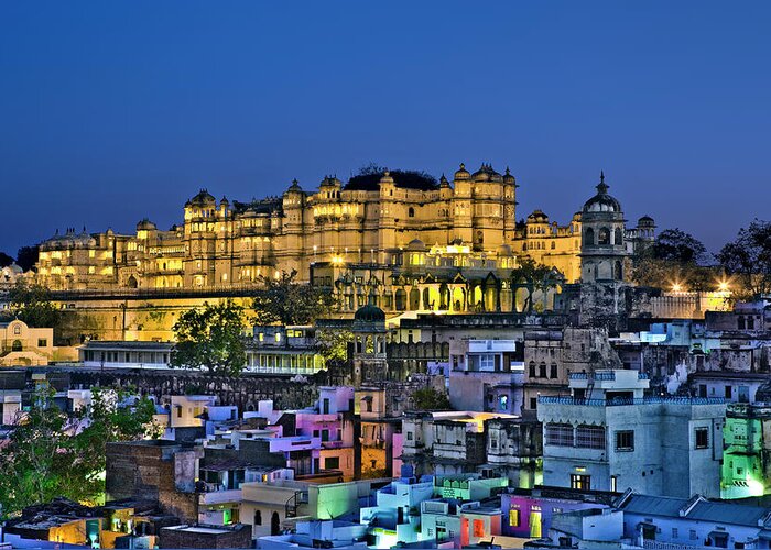 Clear Sky Greeting Card featuring the photograph City Palace Udaipur India by Glen Allison