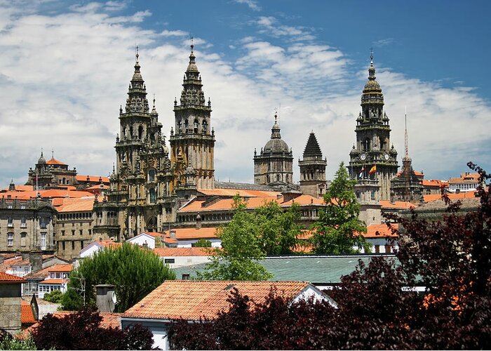 Gothic Style Greeting Card featuring the photograph Cityscape Of Santiago De Compostela by Ciburaska