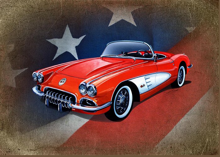 Art Greeting Card featuring the mixed media Classic Red Corvette C1 by Simon Read