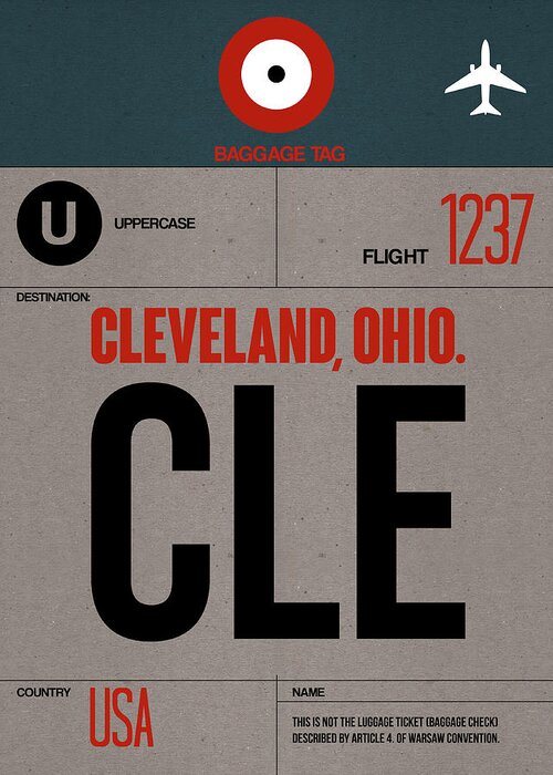 Vacation Greeting Card featuring the digital art CLE Cleveland Luggage Tag I by Naxart Studio
