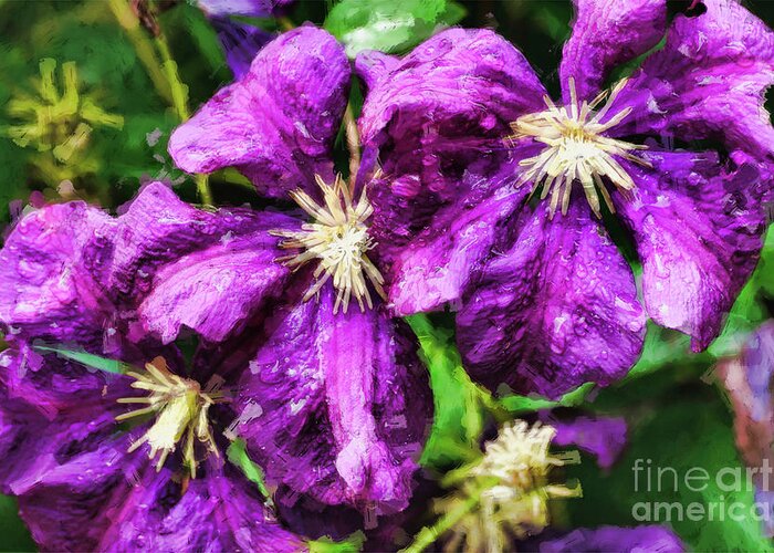 Clematis Greeting Card featuring the digital art Clematis at Dusk by Bill King