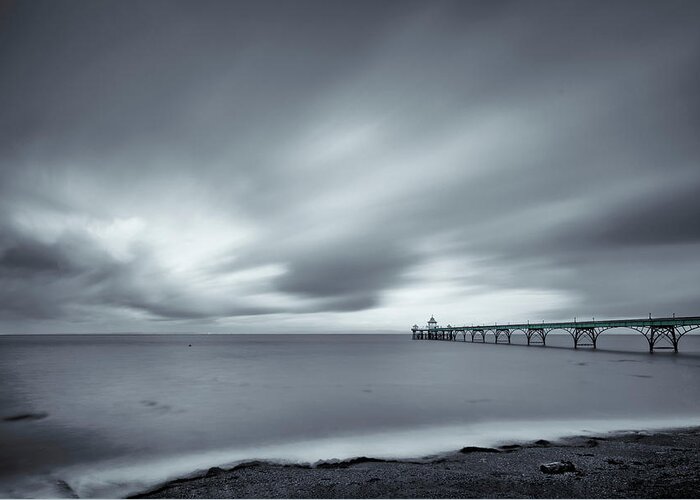 Pier Greeting Card featuring the photograph Clevedon pier in monochrome by Dominique Dubied