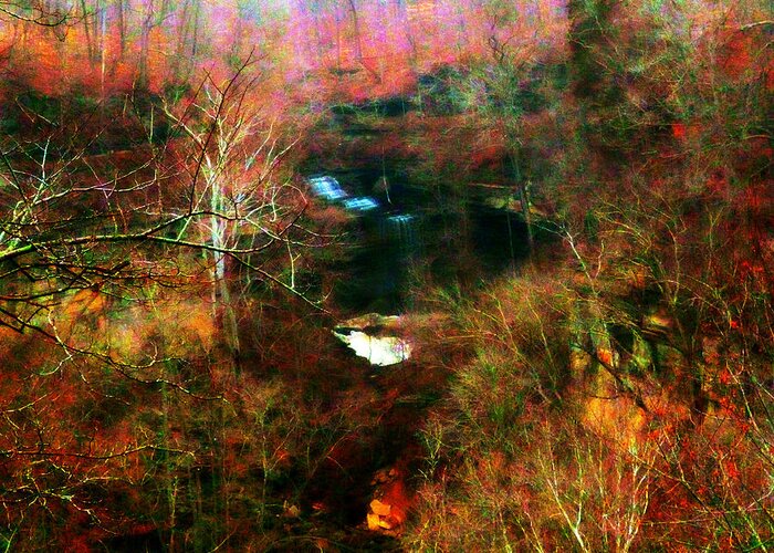 Abstract Greeting Card featuring the photograph Clifty Falls Abstract Impressionism by Mike McBrayer
