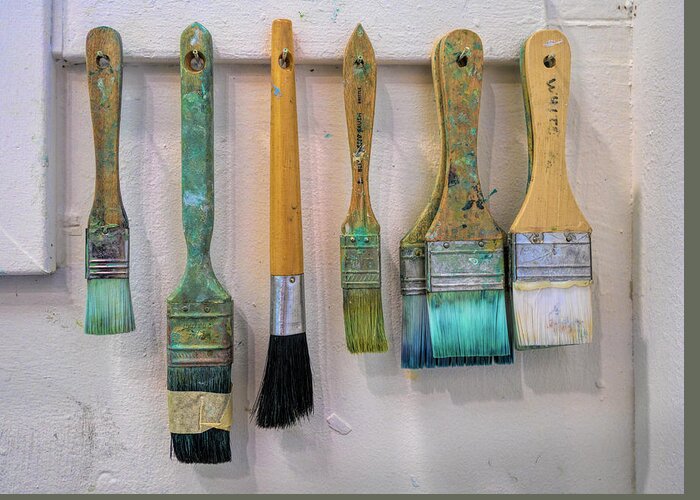 Photography Greeting Card featuring the photograph Close-up Of Paint Brushes Hanging by Panoramic Images