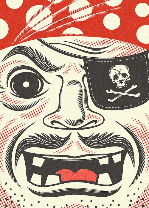 Adult Greeting Card featuring the drawing Closeup of a Pirate Face by CSA Images