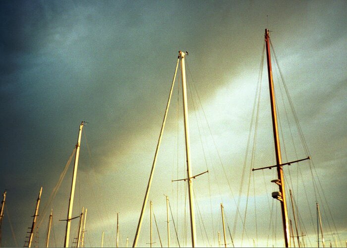Sailboat Greeting Card featuring the photograph Clouds & Masts by Laura A. Watt