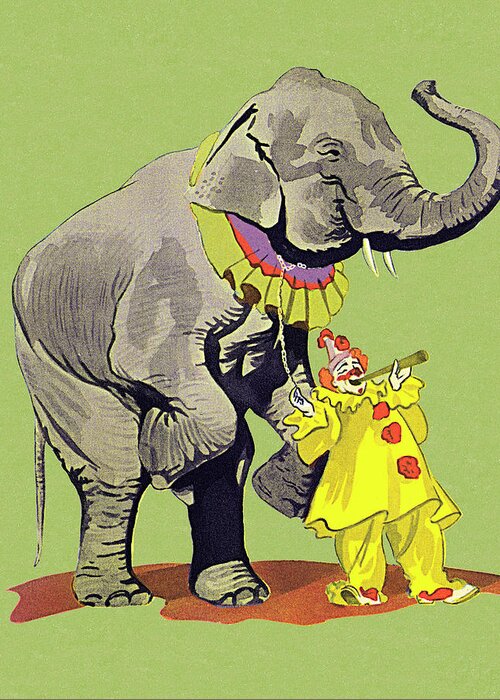 Animal Greeting Card featuring the drawing Clown With Elephant by CSA Images
