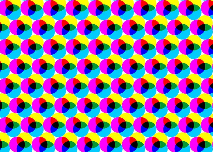 Magenta Greeting Card featuring the digital art Cmyk Circles Abstract Colorful Dotted by Don Pablo