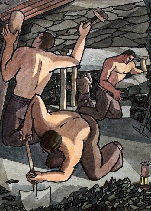 Coal Greeting Card featuring the painting Coal Miners at Work by George Bissill